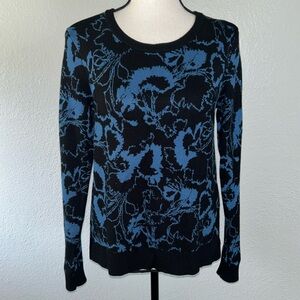 Philosophy Sweater Small Black Blue Abstract Floral Warm Cozy Winter Knit